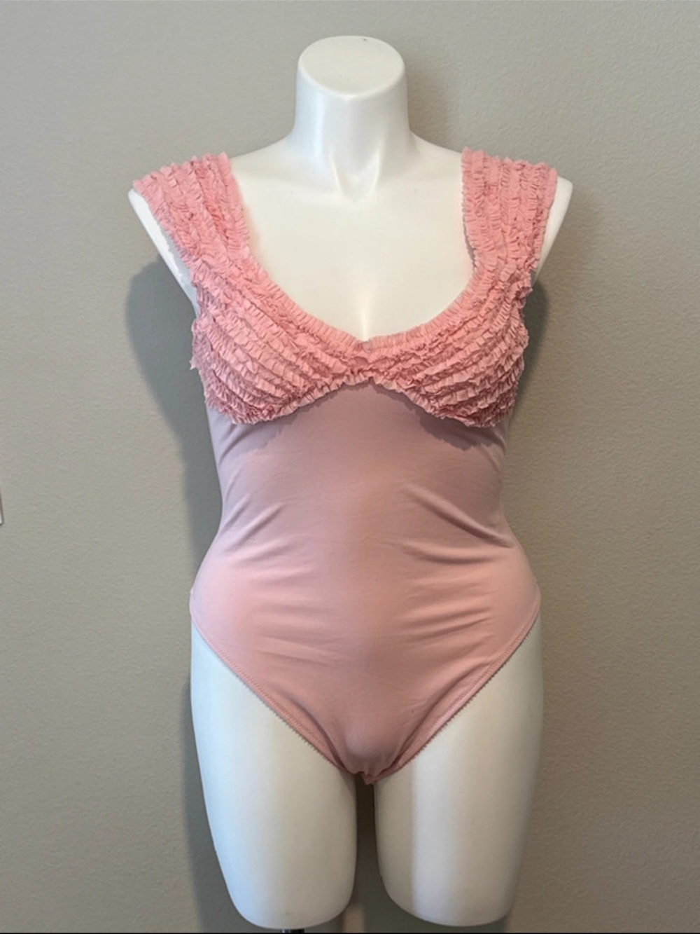 Free People Dusty Pink Ruffle Scoop Bodysuit